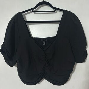 Black Ruched Crop Top - Stretchy!